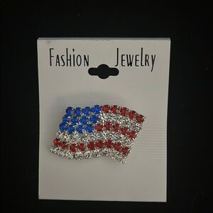 Fashion Jewelry American Flag Brooch - Red, Blue, Silver